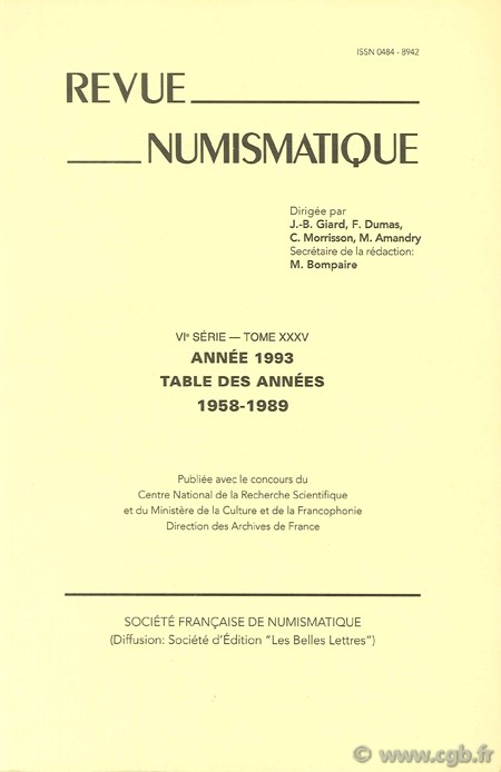 Revue Numismatique 1993, VIème série  BOMPAIRE M.