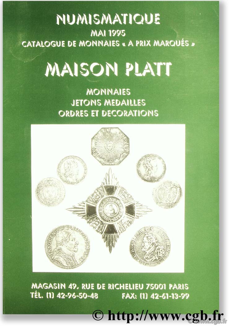 Catalogue de numismatique à prix fixes MAISON PLATT