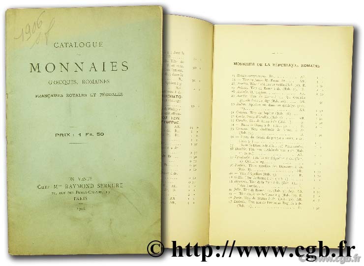 Catalogue de monnaies grecques, romaines, françaises, royales et féodales SERRURE R.
