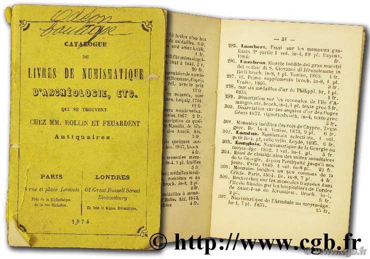 Catalogue de livres numismatiques d archéologie etc. qui se trouvent chez MM. Rollin et Feuardent 