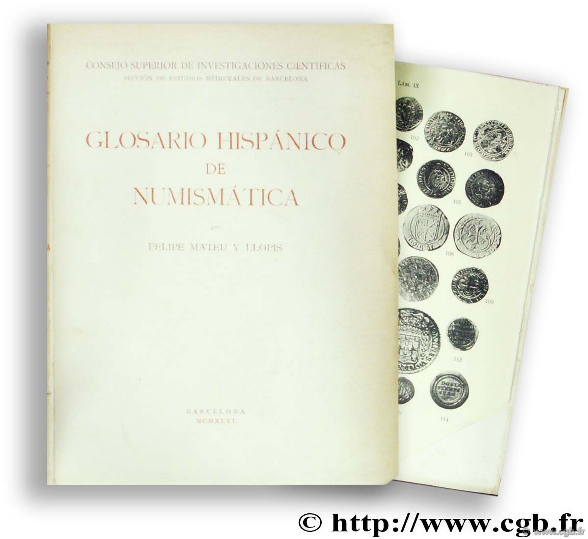 Glossario Hispánico de Numismatica MATEU Y LLOPIS F.