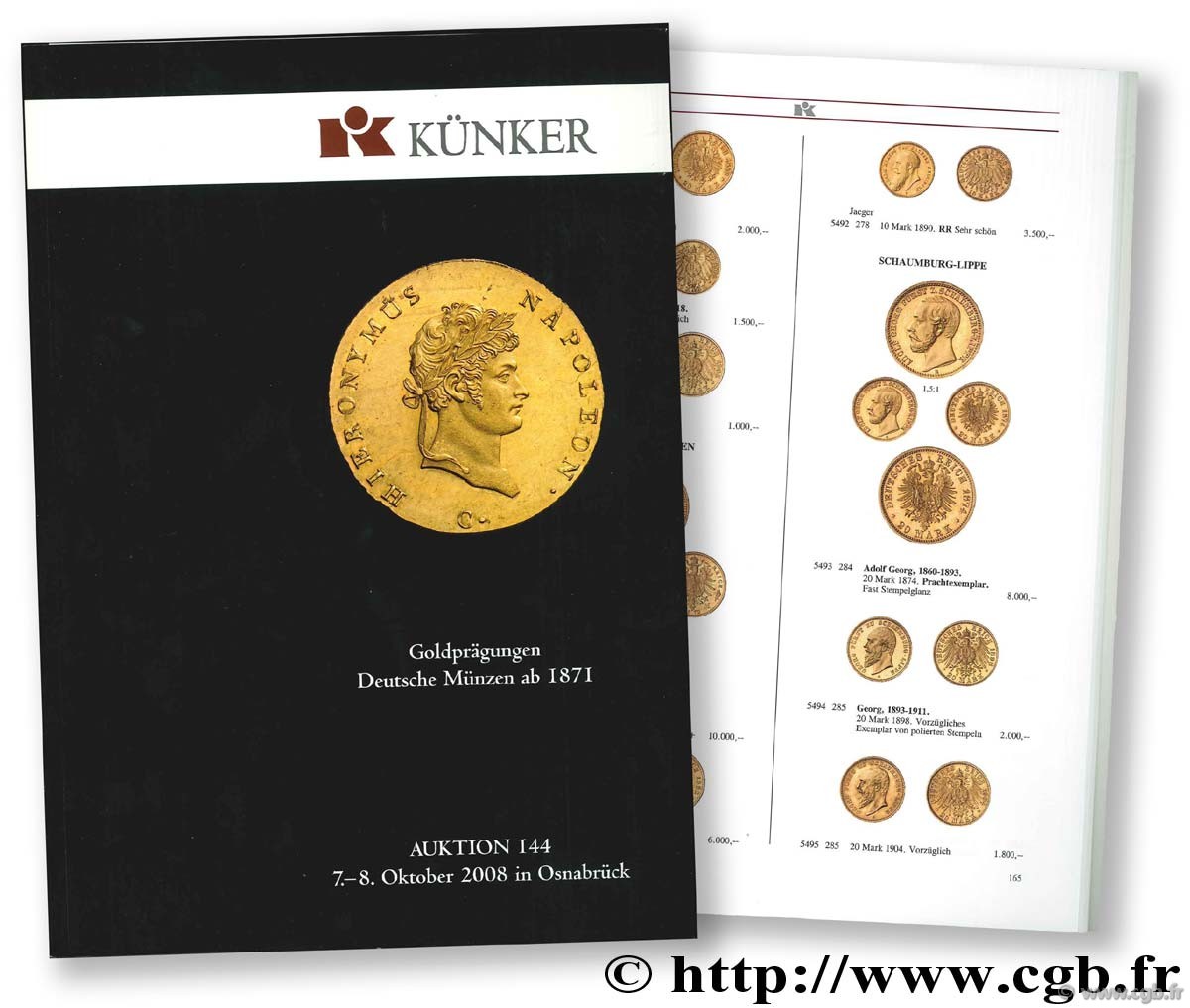 Goldprägungen, Deutsche Münzen ab 1871, Auktion 144, 7.-8. Oktober 2008 in Osnabrück KÜNKER
