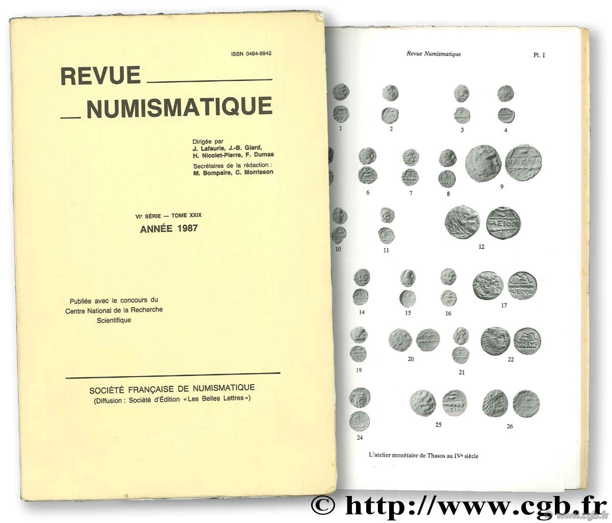 Revue Numismatique 1987, VIème série, tome XXIX 