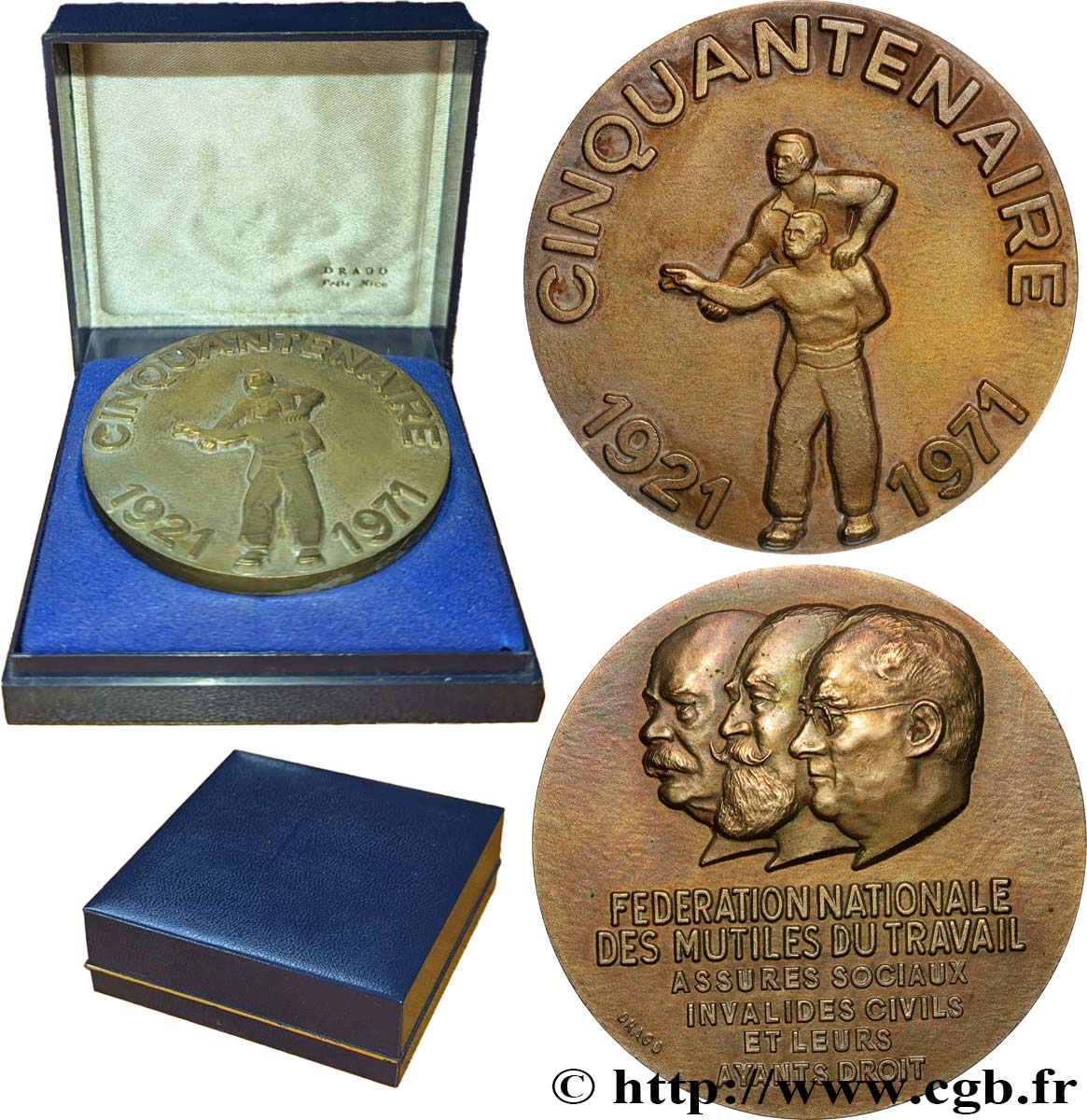 CINQUIÈME RÉPUBLIQUE Médaille, Cinquantenaire de la fédération nationale des mutilés du travail TTB+