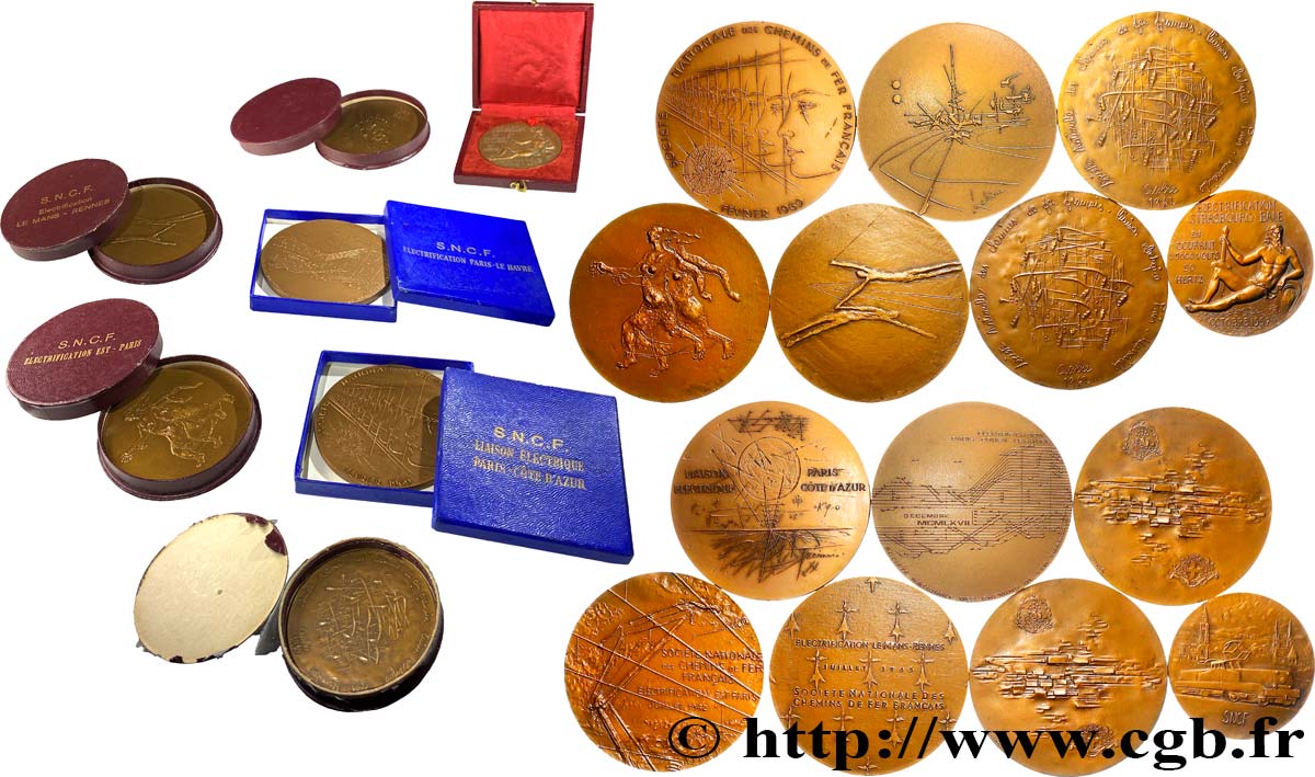FUNFTE FRANZOSISCHE REPUBLIK Lot de 7 médailles, SNCF, Électrification des lignes VZ