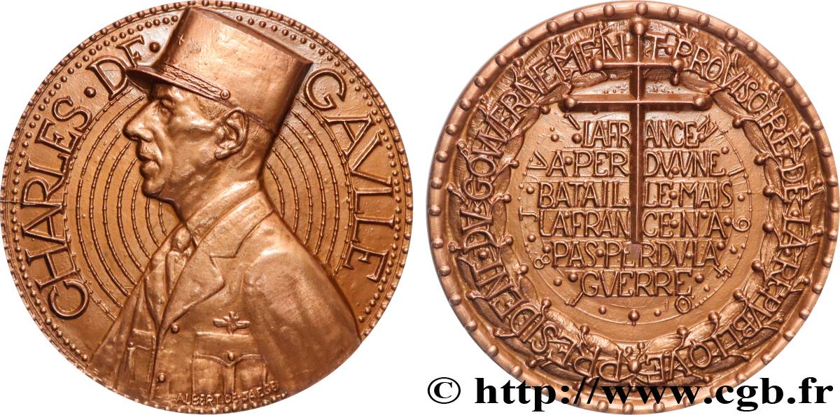 CINQUIÈME RÉPUBLIQUE Médaille, Charles de Gaulle, Président du gouvernement provisoire SUP