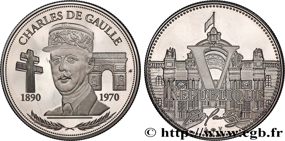 V REPUBLIC Médaille, Charles de Gaulle, Président de la république AU