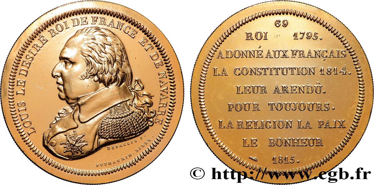 SÉRIE MÉTALLIQUE DES ROIS DE FRANCE Médaille, Louis XVIII - 69 - refrappe ultra-moderne SUP