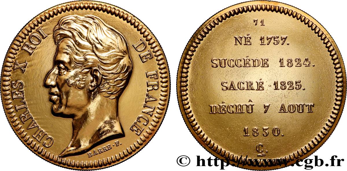 SÉRIE MÉTALLIQUE DES ROIS DE FRANCE Médaille, Règne de CHARLES X - 71 - refrappe ultra-moderne VZ