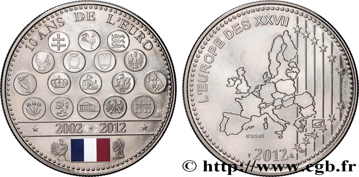 QUINTA REPUBLICA FRANCESA Médaille, Essai, 10 ans de l’Euro EBC