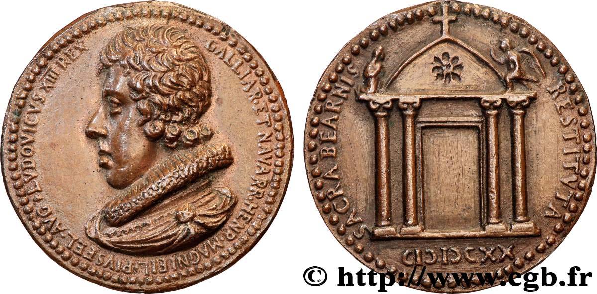 LOUIS XIII LE JUSTE Médaille, Rétablissement de la religion catholique TTB+