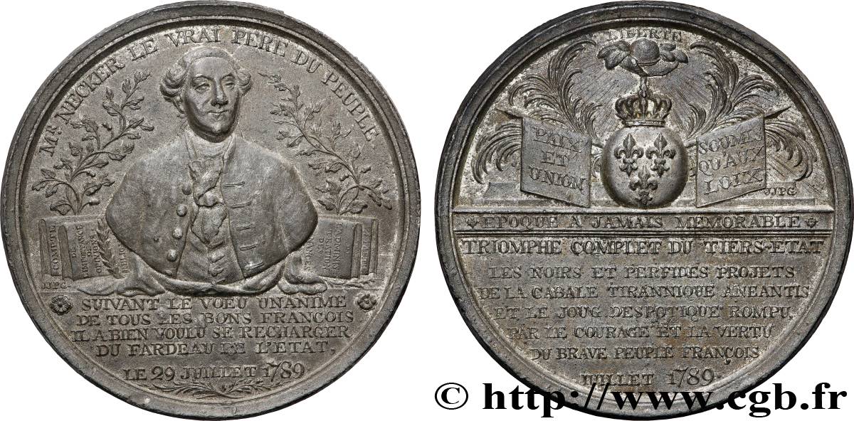 CONSTITUTION - ASSEMBLÉE NATIONALE Médaille, Retour de Necker au ministère des Finances TTB+