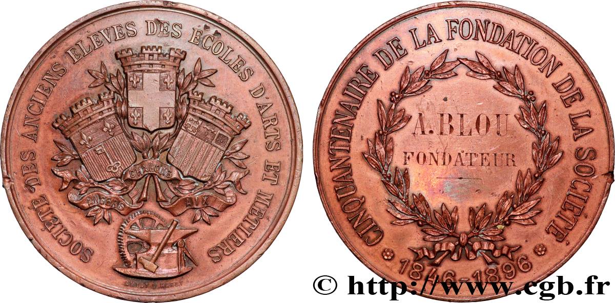 TROISIÈME RÉPUBLIQUE Médaille, Société des anciens élèves des écoles d’Arts et Métiers, Cinquantenaire de la fondation TTB