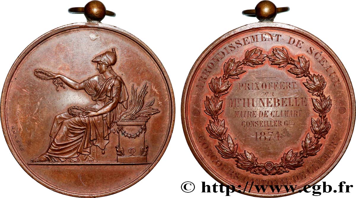 TROISIÈME RÉPUBLIQUE Médaille, Concours cantonal de Clamart, prix offert par le maire TTB+