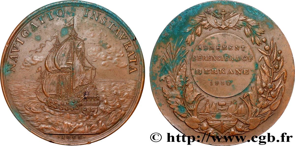 MER ET MARINE : PAQUEBOTS, NAVIRES, BATEAUX Médaille, Armement Bérangier et Compagnie, Berkane TTB
