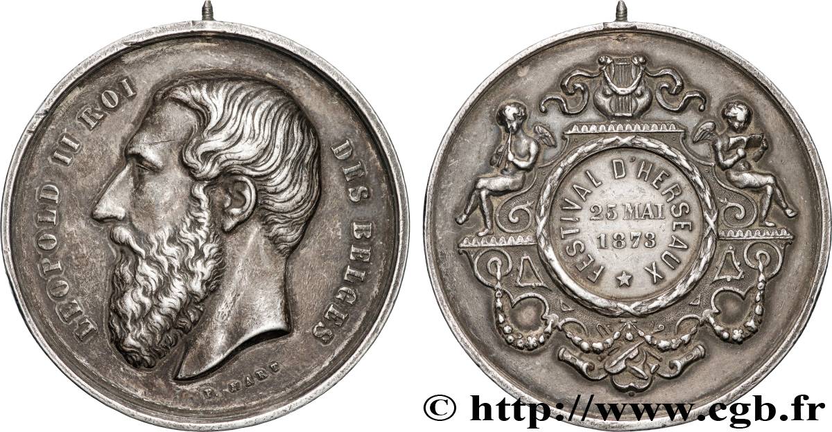 BELGIQUE - ROYAUME DE BELGIQUE - LÉOPOLD II Médaille, Festival d’Herseaux XF