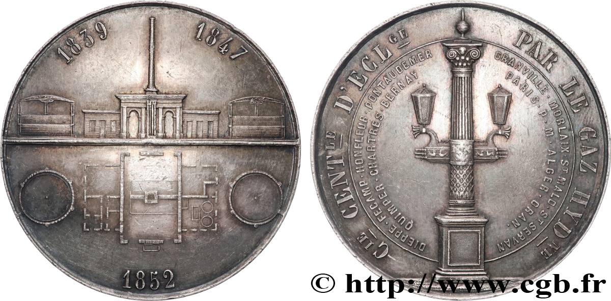 GAZ (L ÉCLAIRAGE AU...) Médaille, Compagnie Centrale d’éclairage par le gaz hydrogène, refrappe MBC+