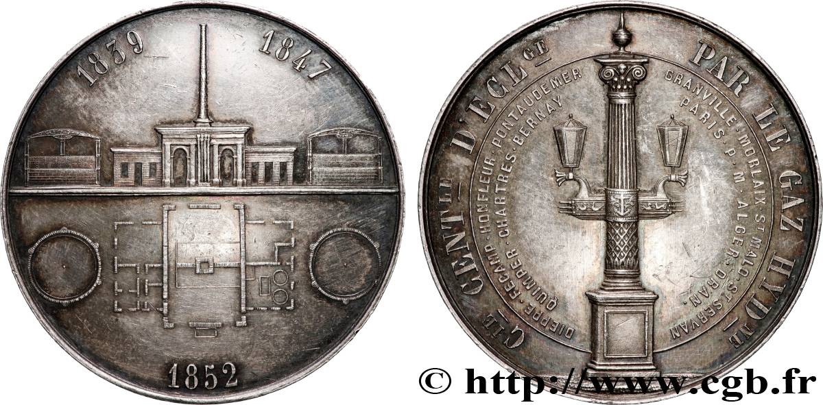 GAZ (L ÉCLAIRAGE AU...) Médaille, Compagnie Centrale d’éclairage par le gaz hydrogène, refrappe MBC+