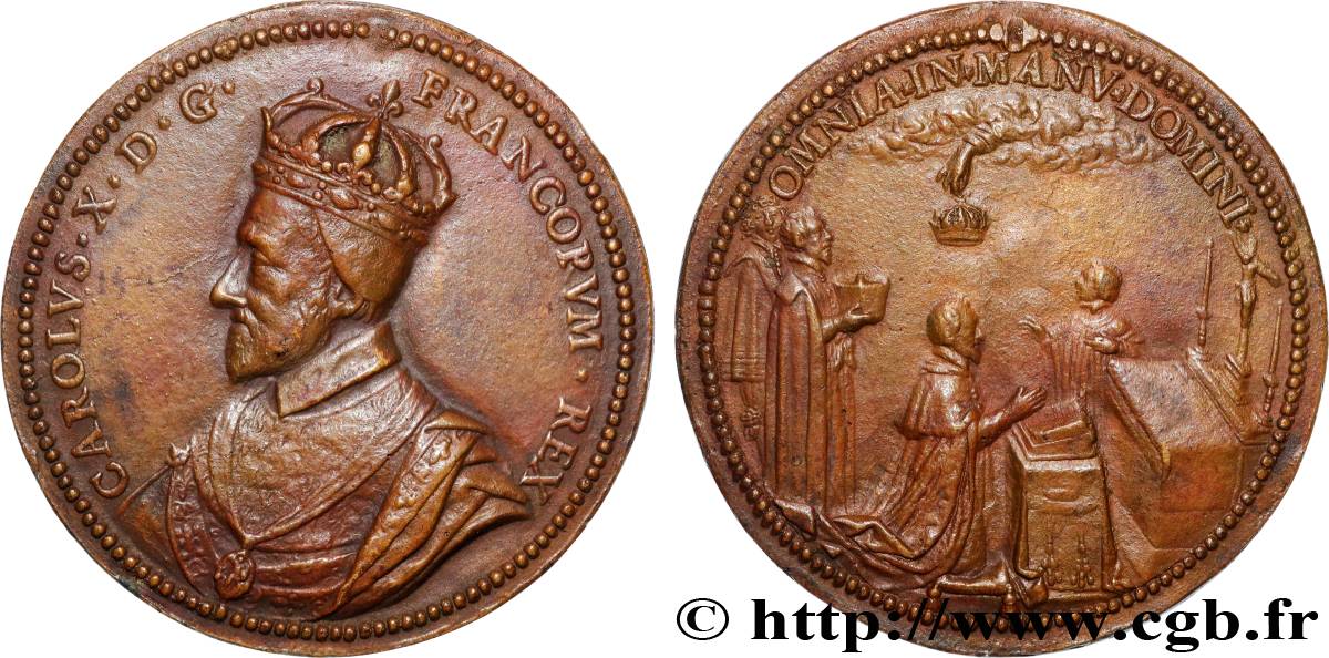 CHARLES X, CARDINAL DE BOURBON Médaille, Charles X - Couronnement sous la Ligue, fonte postérieure TTB+