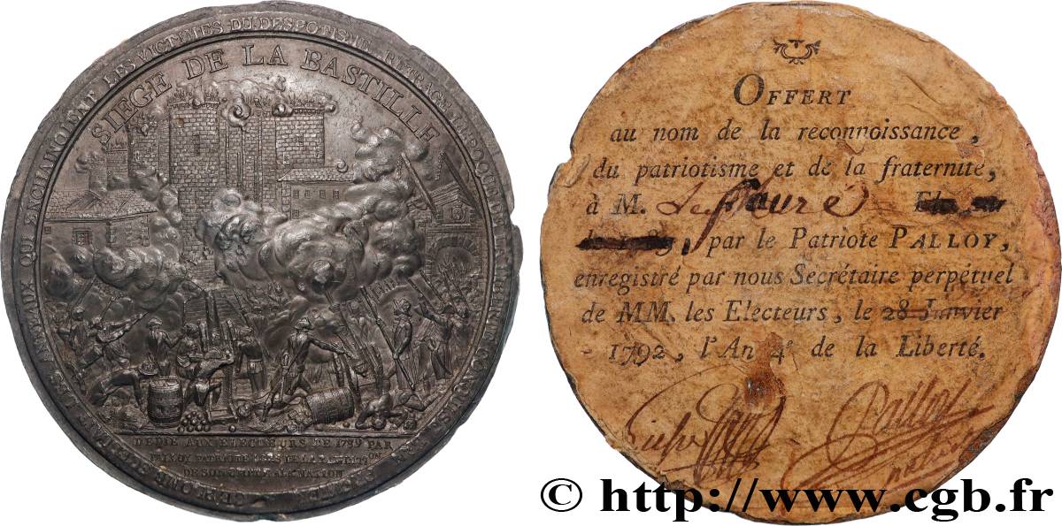 FRENCH CONSTITUTION Médaille, Plomb qui scellait les anneaux enchaînant les victimes du despotisme, Siège de la Bastille XF/AU