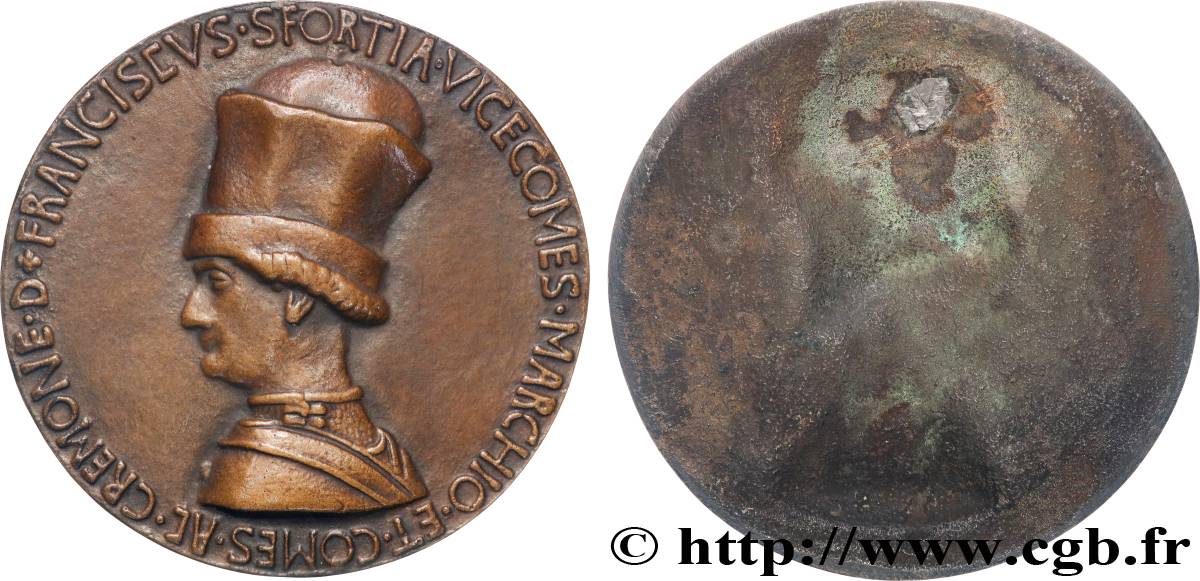 ITALIE - DUCHÉ DE MILAN - FRANCESCO SFORZA Fonte uniface, Francesco Milan, 4e duc de Milan, d’après Pisanello TTB+