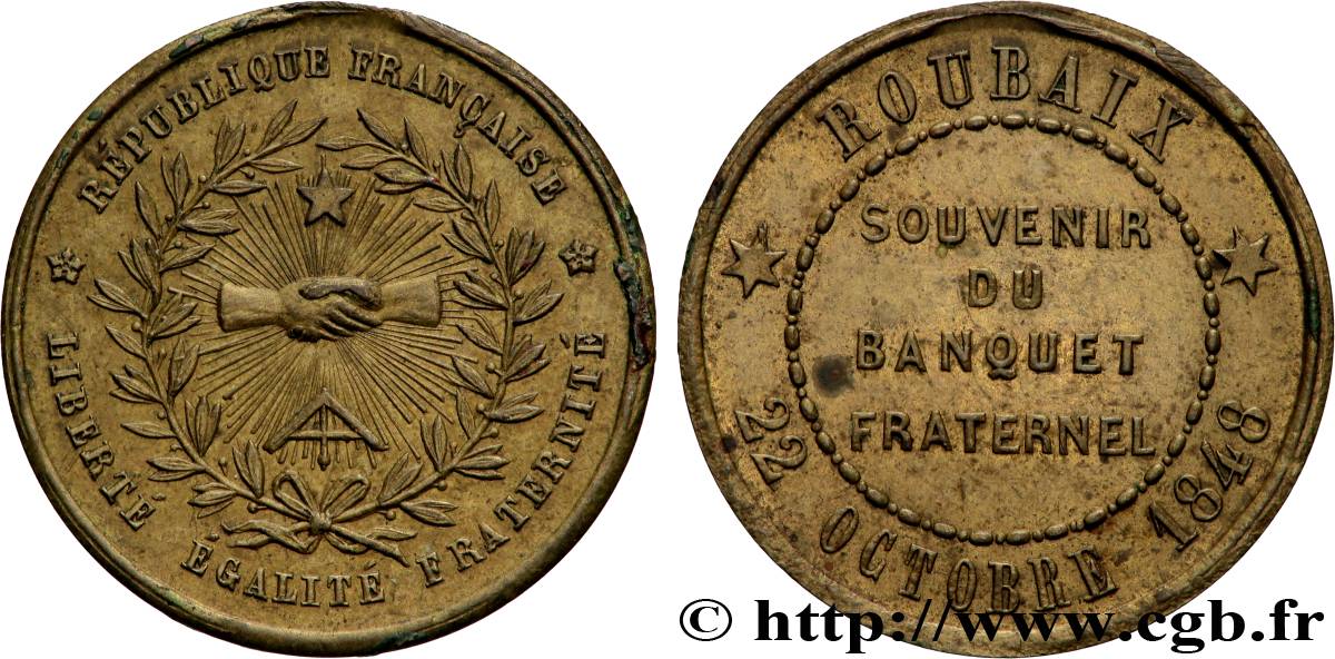 DEUXIÈME RÉPUBLIQUE Médaillette, Souvenir du banquet fraternel TTB+