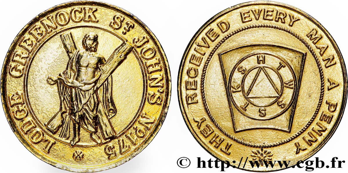 FRANC - MAÇONNERIE Médaille, Lodge Greenock Saint John n°175 TTB+