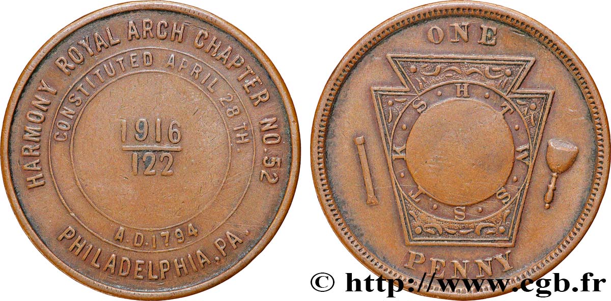 FRANC - MAÇONNERIE Médaille, Harmony Royal Arch Chapter n°52 TTB