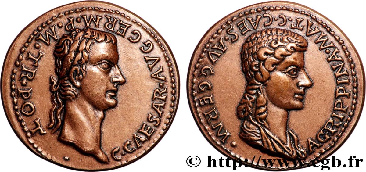 CINQUIÈME RÉPUBLIQUE Médaille, Reproduction d’un aureus de Caligula et Agrippine mère pour Lyon SUP