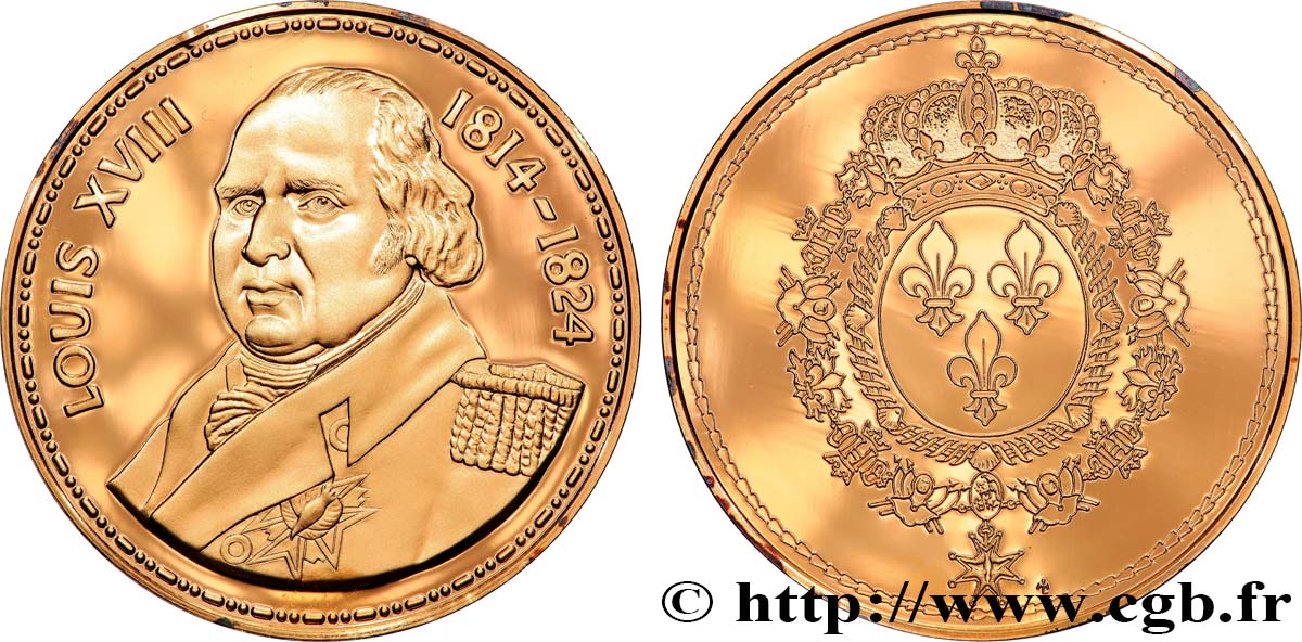 COLLECTION ROIS & REINES DE FRANCE Médaille, Louis XVIII BE