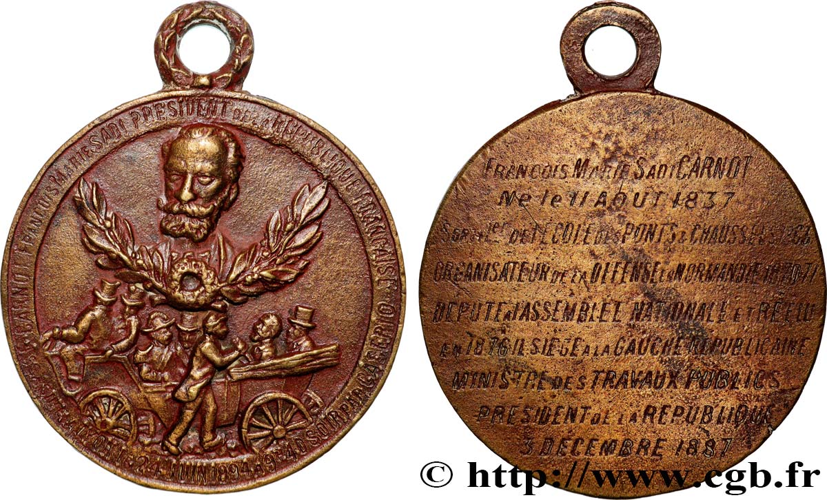 TROISIÈME RÉPUBLIQUE Médaille, Assassinat du président Sadi Carnot TTB+