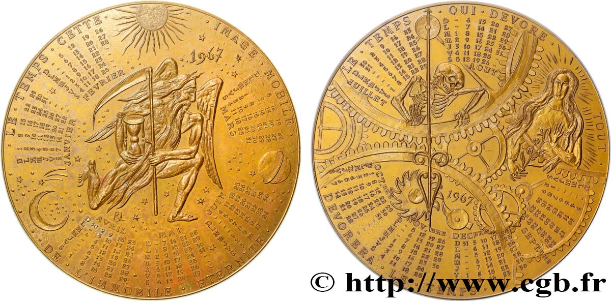FUNFTE FRANZOSISCHE REPUBLIK Médaille calendrier, le temps qui dévore tout dévorera le temps fVZ/VZ