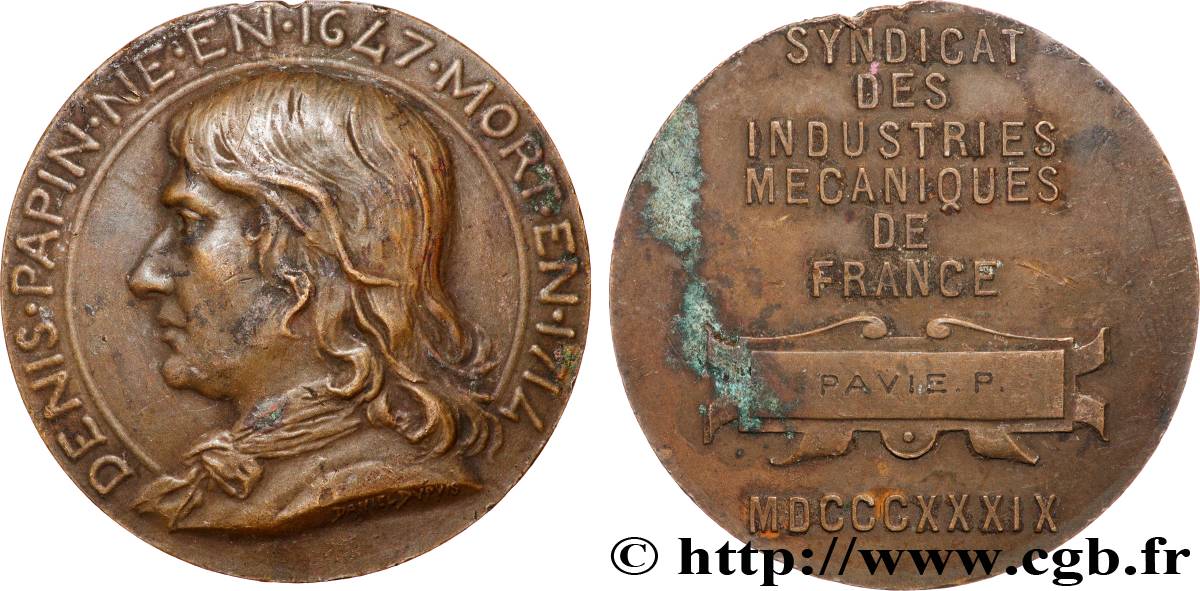 TERZA REPUBBLICA FRANCESE Médaille, Denis Papin, Syndicat des industries mécaniques de France BB