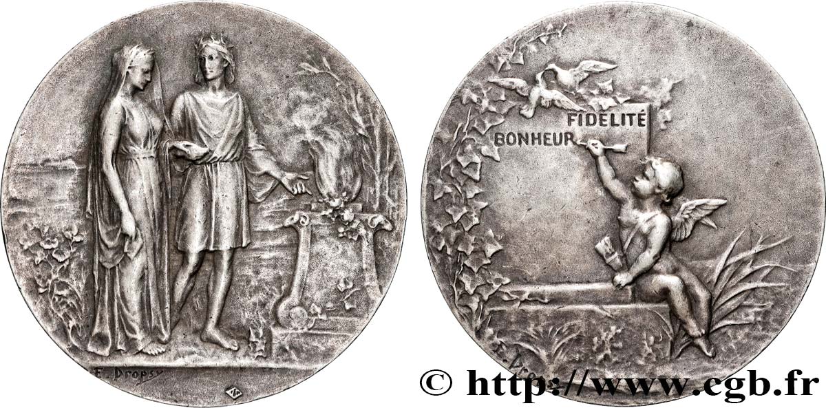 AMOUR ET MARIAGE Médaille de mariage, Fidélité et Bonheur TTB+