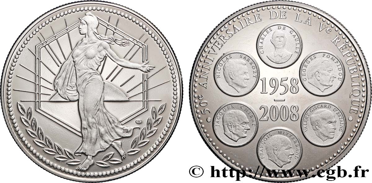 FUNFTE FRANZOSISCHE REPUBLIK Médaille, 50e anniversaire de la Ve République Polierte Platte