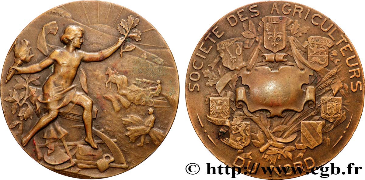 SOCIÉTÉS D AGRICULTURE, HORTICULTURE, PÊCHE ET CHASSE Médaille, Société des agriculteurs du Nord TTB
