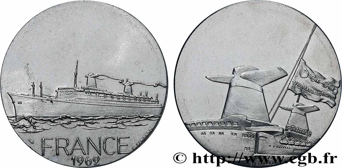 CINQUIÈME RÉPUBLIQUE Médaille, Paquebot France TTB+