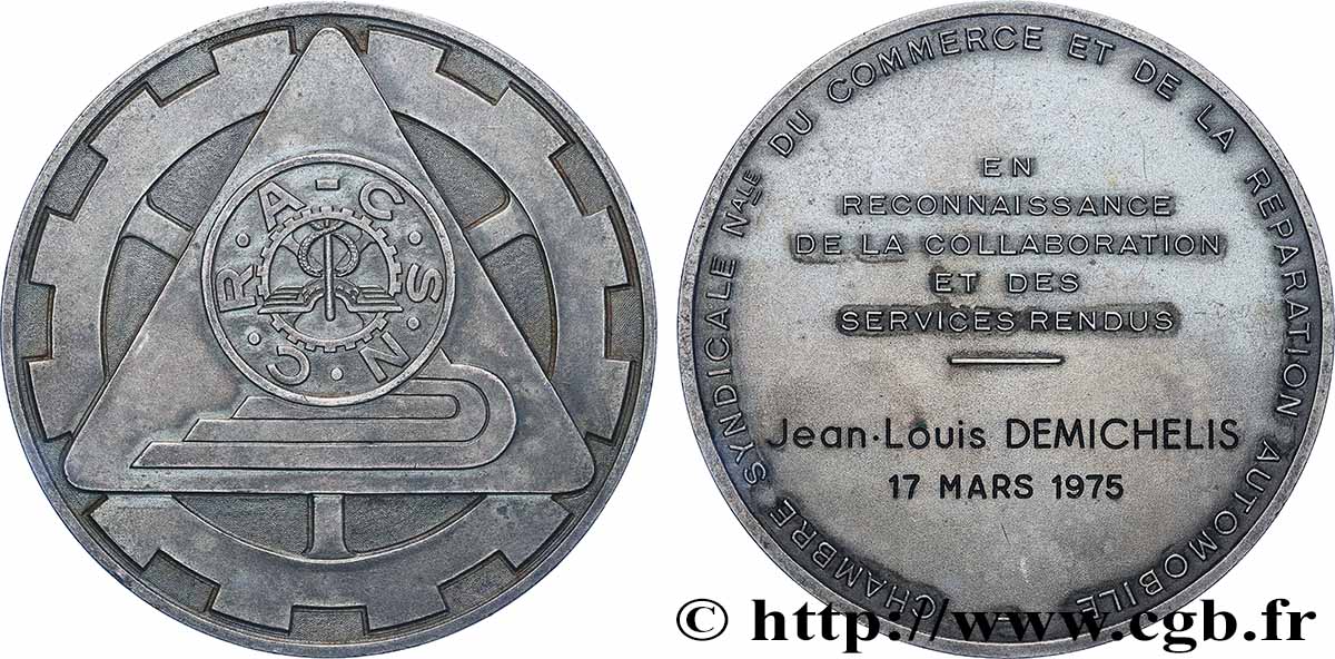 CINQUIÈME RÉPUBLIQUE Médaille, Chambre syndicale nationale du commerce et de la réparation automobile TTB+