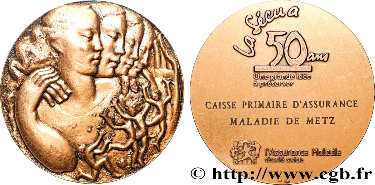 FUNFTE FRANZOSISCHE REPUBLIK Médaille, 50e Anniversaire de la Sécurité sociale VZ/fVZ