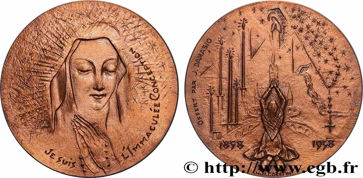 VIERTE FRANZOSISCHE REPUBLIK Médaille, Vierge Marie, Centenaire des apparitions de Lourdes VZ