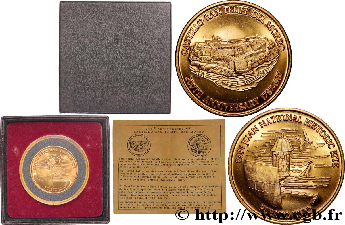 PORTO RICO Médaille touristique, 200e anniversaire du Castillo San Felipe del Morro TTB+