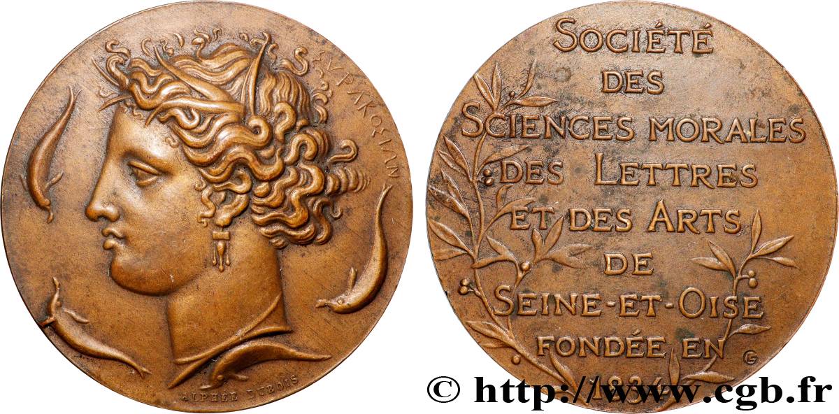 ACADÉMIES ET SOCIÉTÉS SAVANTES Médaille, Société des Sciences morales, des Lettres et des Arts de Seine et Oise, refrappe TTB+