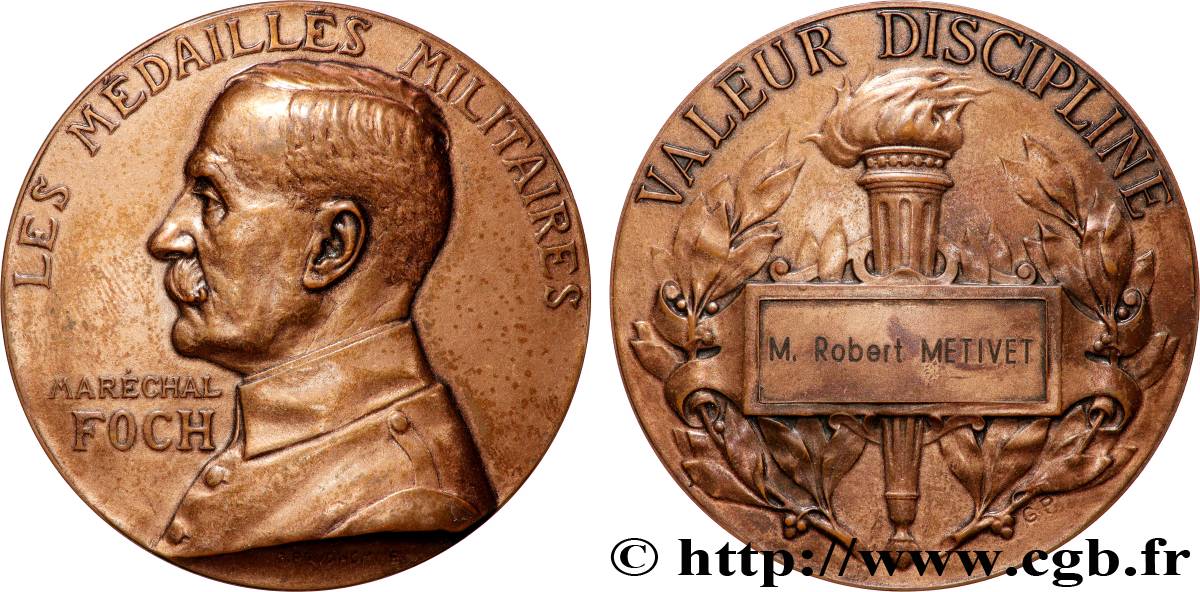 CINQUIÈME RÉPUBLIQUE Médaille, Maréchal Foch, Valeur discipline TTB+