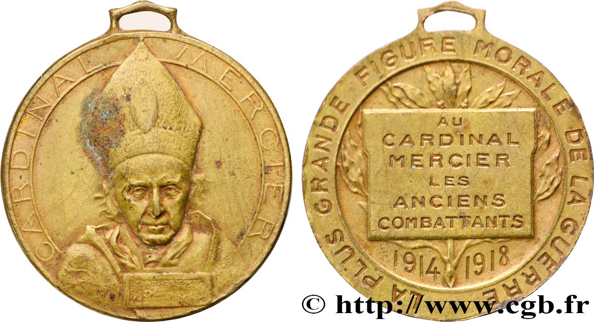 TROISIÈME RÉPUBLIQUE Médaille, Cardinal Mercier, Grande figure morale de la guerre TTB