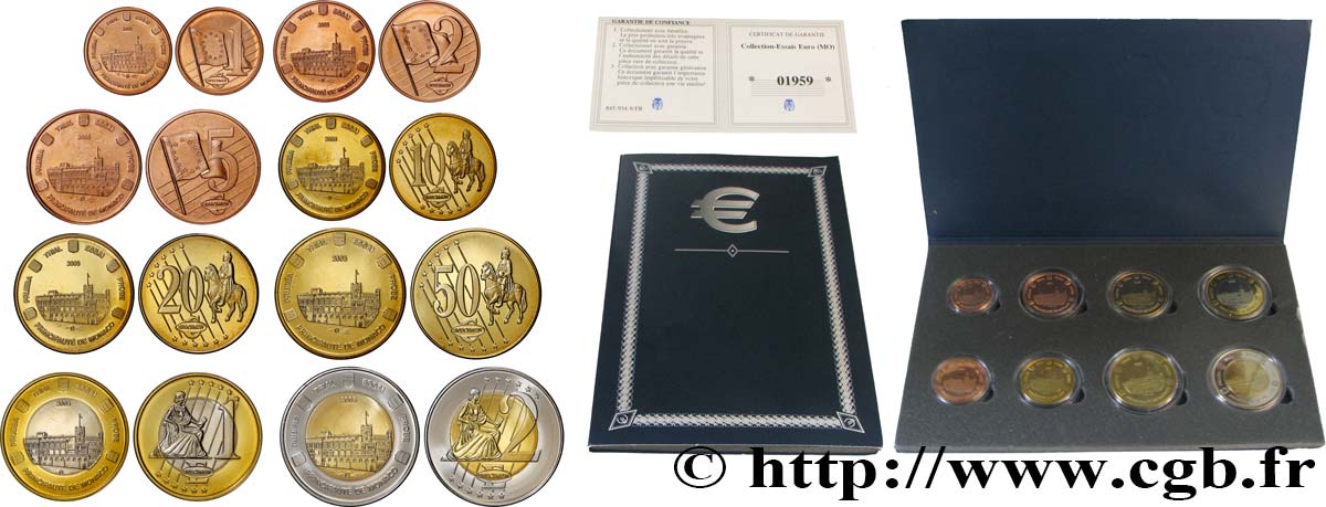 EUROPA Série de 8 médailles, Essai Euros Principauté de Monaco AU