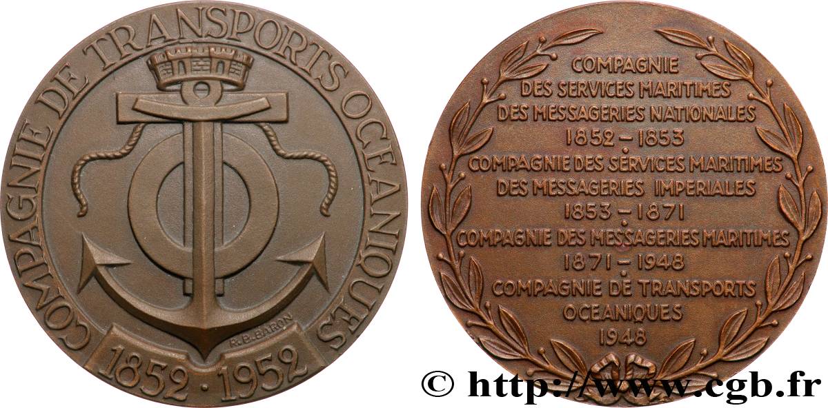 IV REPUBLIC Médaille, Centenaire de la Compagnie de Transports Océaniques AU