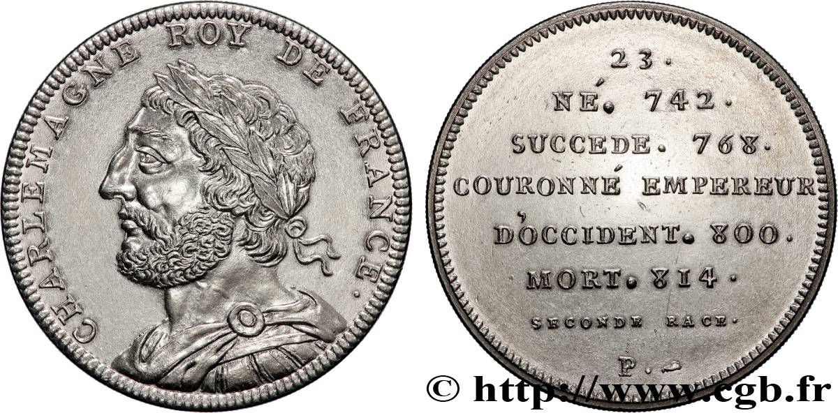 SÉRIE MÉTALLIQUE DES ROIS DE FRANCE Médaille, Charlemagne - 23 - refrappe ultra-moderne SUP