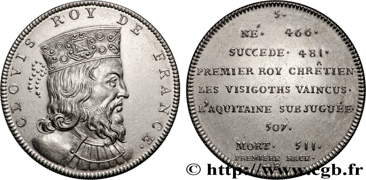 SÉRIE MÉTALLIQUE DES ROIS DE FRANCE Médaille, Clovis - 5 - refrappe ultra-moderne SUP