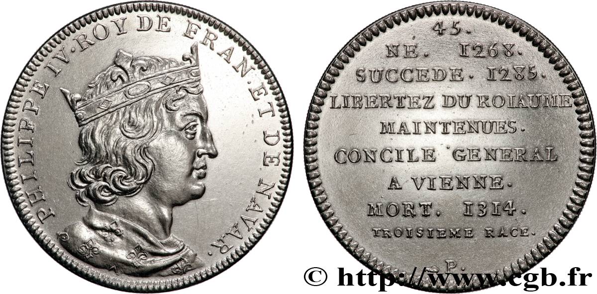 SÉRIE MÉTALLIQUE DES ROIS DE FRANCE Médaille, Philippe IV Le Bel - 45 - refrappe ultra-moderne SUP