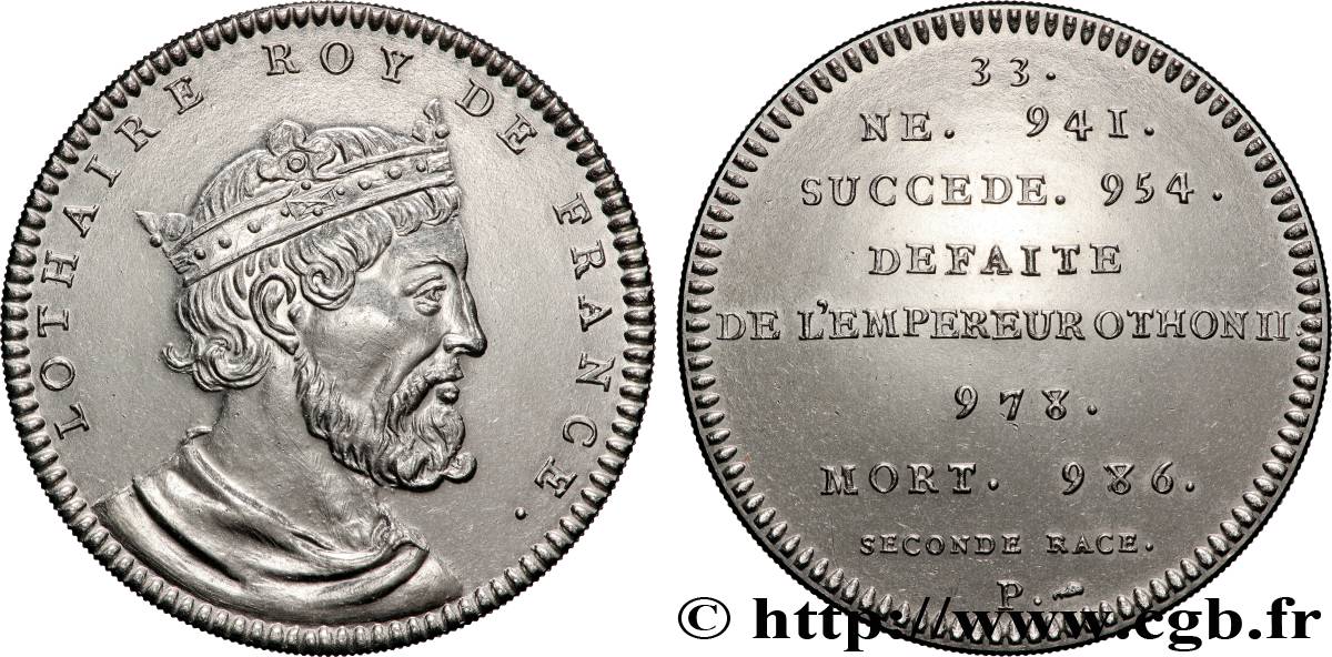 SÉRIE MÉTALLIQUE DES ROIS DE FRANCE Médaille, Lothaire - 33 - refrappe ultra-moderne SUP